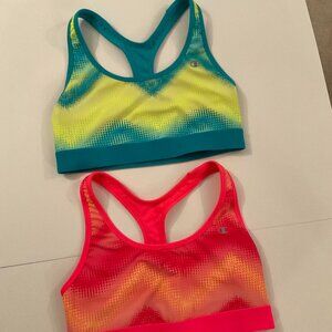 Champion XL Exercise Bra Set - Green and Yellow/Orange and Peach  Medium Support